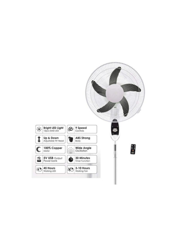 Sanford Rechargeable Stand Fan 45 W - 18 Inch - White - SF6600RSFN