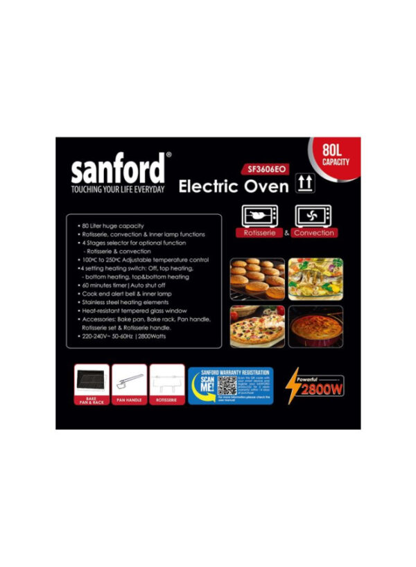 Sanford Electric Oven - 80 Liter - 2200 Watt - SF3606EO BS